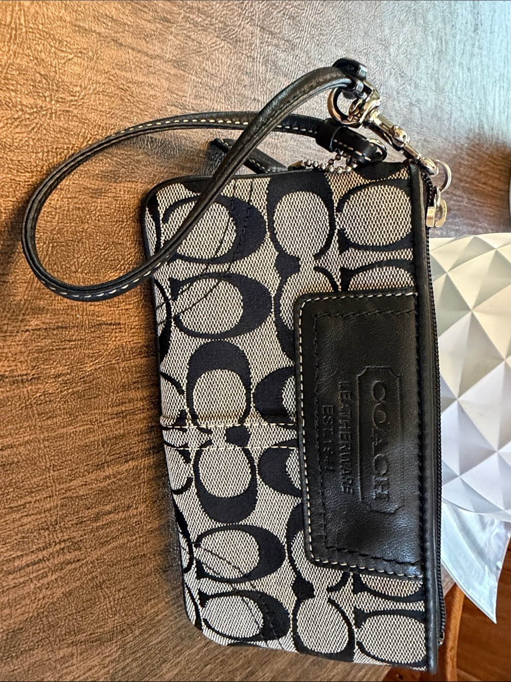 Y2K vintage Coach Black leather & Grey Signature Canvas Wristlet